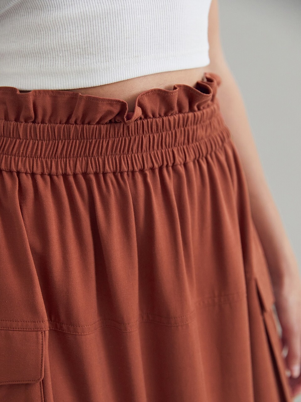 LINEN PAPERBAG WAIST CARGO SKIRT