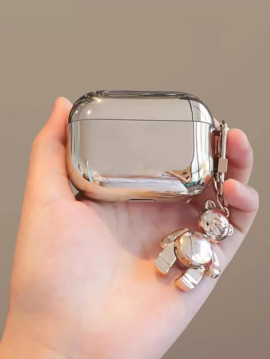 Silver Y2k Bear Pendant Case Compatible With Airpods