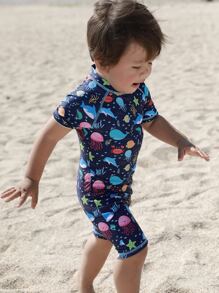 嬰兒標語圖案插肩袖連體泳衣 - 彩色 - 查看 5