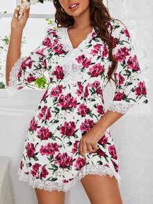 SHEIN Floral Lace Trim Dress - Multicolor - View 2