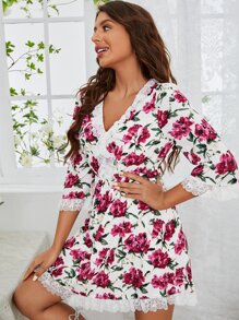 SHEIN Floral Lace Trim Dress - Multicolor - View 5