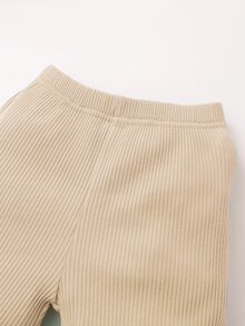 Bộ thời trang bé gái Viên lá sen Gân đan màu trơn Dễ thương - Màu Khaki - Xem 4