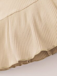 Bộ thời trang bé gái Viên lá sen Gân đan màu trơn Dễ thương - Màu Khaki - Xem 5