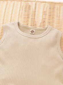 Bộ thời trang bé gái Viên lá sen Gân đan màu trơn Dễ thương - Màu Khaki - Xem 6