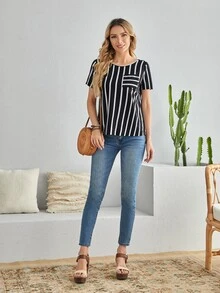 EMERY ROSE Áo thun nữ Túi Sọc Giải trí - màu đen - Xem 4
