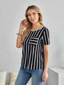 EMERY ROSE Áo thun nữ Túi Sọc Giải trí - màu đen - Xem 5