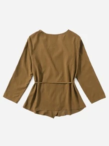 SHEIN Unity 大碼圍裹不對稱下擺腰帶夾克 - 棕色 - 查看 2