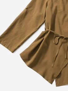 SHEIN Unity 大碼圍裹不對稱下擺腰帶夾克 - 棕色 - 查看 3