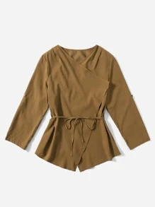 SHEIN Unity 大碼圍裹不對稱下擺腰帶夾克 - 棕色 - 查看 4