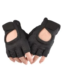 1pair Breathable Half-Finger Sports Gloves,Black Gloves