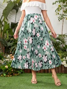 SHEIN Chân váy Bà bầu Thắt lưng Xếp li Hoa Tất cả trên in Boho - Nhiều màu - Xem 3