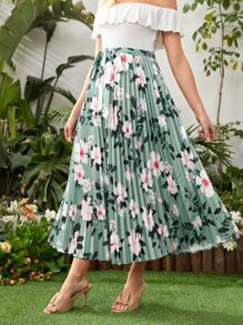 SHEIN Chân váy Bà bầu Thắt lưng Xếp li Hoa Tất cả trên in Boho - Nhiều màu - Xem 4