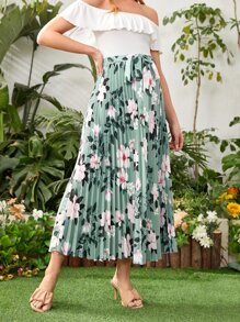 SHEIN Chân váy Bà bầu Thắt lưng Xếp li Hoa Tất cả trên in Boho - Nhiều màu - Xem 5