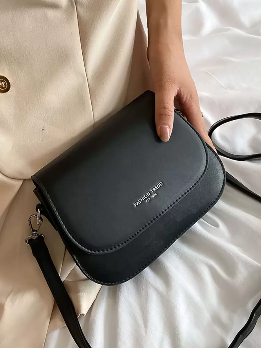 Yogodlns Waterproof,Lightweight,Business Casual Mini Letter Detail Flap Saddle Bag For Teen Girls Women College Students,Rookies & White-collar Workers Perfect for Office,College,Work ,Business,Commute,Outdoors, Travel, Outings - Black - View 1