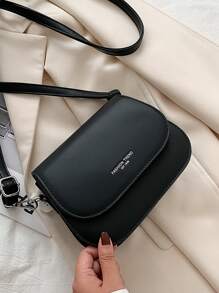 Yogodlns Waterproof,Lightweight,Business Casual Mini Letter Detail Flap Saddle Bag For Teen Girls Women College Students,Rookies & White-collar Workers Perfect for Office,College,Work ,Business,Commute,Outdoors, Travel, Outings - Black - View 2