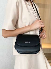 Yogodlns Waterproof,Lightweight,Business Casual Mini Letter Detail Flap Saddle Bag For Teen Girls Women College Students,Rookies & White-collar Workers Perfect for Office,College,Work ,Business,Commute,Outdoors, Travel, Outings - Black - View 7