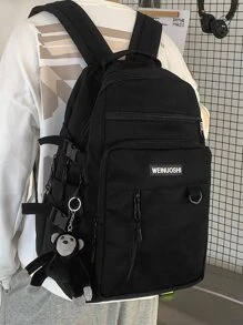 Letter Patch Decor Ba lô chức năng với túi hoạt hình Túi đi học quyến rũ dành cho sinh viên tốt nghiệp, cô gái tuổi teen, sinh viên năm nhất, sinh viên năm hai, trung học cơ sở và trung học phổ thông, đại học và trung học phổ thông, hoàn hảo cho hoạt động ngoài trời, du lịch và quay lại trường học - màu đen - Xem 1