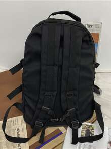 Letter Patch Decor Ba lô chức năng với túi hoạt hình Túi đi học quyến rũ dành cho sinh viên tốt nghiệp, cô gái tuổi teen, sinh viên năm nhất, sinh viên năm hai, trung học cơ sở và trung học phổ thông, đại học và trung học phổ thông, hoàn hảo cho hoạt động ngoài trời, du lịch và quay lại trường học - màu đen - Xem 2