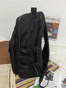 Letter Patch Decor Ba lô chức năng với túi hoạt hình Túi đi học quyến rũ dành cho sinh viên tốt nghiệp, cô gái tuổi teen, sinh viên năm nhất, sinh viên năm hai, trung học cơ sở và trung học phổ thông, đại học và trung học phổ thông, hoàn hảo cho hoạt động ngoài trời, du lịch và quay lại trường học - màu đen - Xem 4