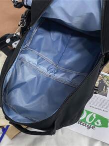 Letter Patch Decor Ba lô chức năng với túi hoạt hình Túi đi học quyến rũ dành cho sinh viên tốt nghiệp, cô gái tuổi teen, sinh viên năm nhất, sinh viên năm hai, trung học cơ sở và trung học phổ thông, đại học và trung học phổ thông, hoàn hảo cho hoạt động ngoài trời, du lịch và quay lại trường học - màu đen - Xem 5