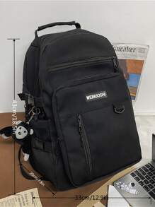 Letter Patch Decor Ba lô chức năng với túi hoạt hình Túi đi học quyến rũ dành cho sinh viên tốt nghiệp, cô gái tuổi teen, sinh viên năm nhất, sinh viên năm hai, trung học cơ sở và trung học phổ thông, đại học và trung học phổ thông, hoàn hảo cho hoạt động ngoài trời, du lịch và quay lại trường học - màu đen - Xem 6