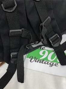 Letter Patch Decor Ba lô chức năng với túi hoạt hình Túi đi học quyến rũ dành cho sinh viên tốt nghiệp, cô gái tuổi teen, sinh viên năm nhất, sinh viên năm hai, trung học cơ sở và trung học phổ thông, đại học và trung học phổ thông, hoàn hảo cho hoạt động ngoài trời, du lịch và quay lại trường học - màu đen - Xem 7