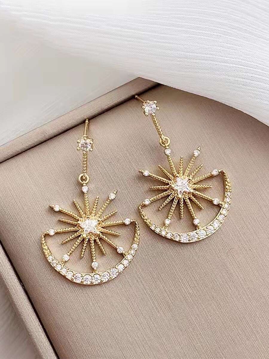 hoa tai có cấu trúc chi tiết rhinestone - Vàng - Xem 1