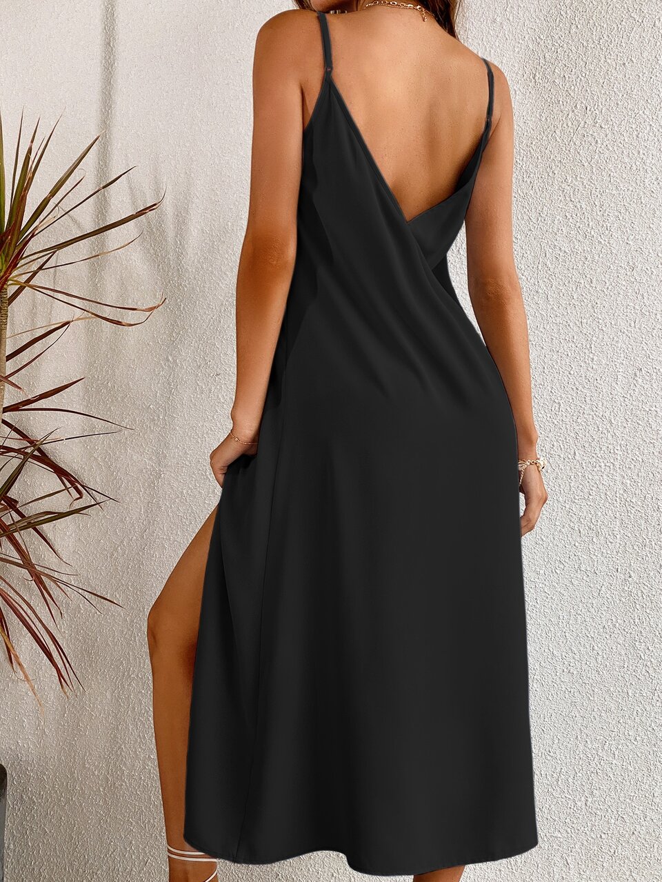 Low Back Split Thigh Cami Dress Maxi Vacation Beach Outfits Women
