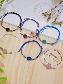 6 piezas pulsera con cuentas de piedra natural y tarjeta tejida en forma de corazón - Multicolor - Ver 3
