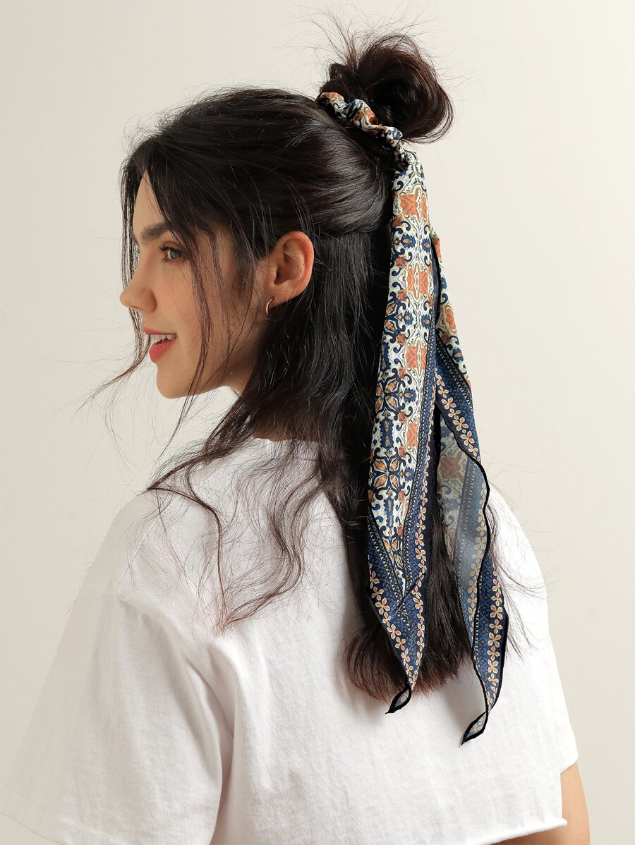 1pc Floral Print Scarf Hair Tie For Daily Casual Outing Wear Boho - Multicolor - View 1