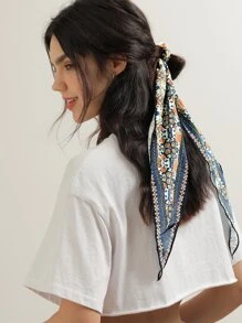 1pc Floral Print Scarf Hair Tie For Daily Casual Outing Wear Boho - Multicolor - View 3