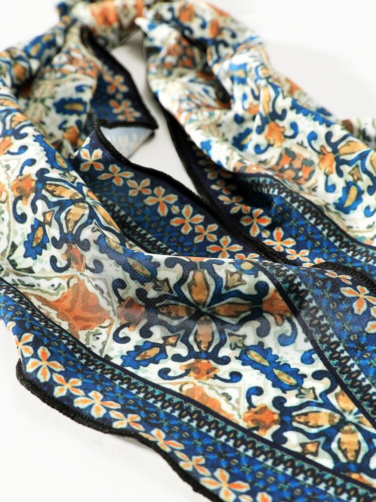 1條花卉印花圍巾髮帶,適合日常休閒外出穿著boho風格 - 彩色 - 查看 5