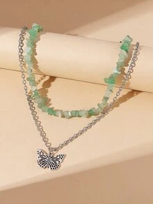 2入組鏤空蝴蝶吊墜項鍊 - 綠色 - 查看 4