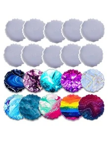 5pcs Round Resin Coaster Molds, Asymmetrical Smooth Coaster Silicone Molds, DIY Handmade Casting Tray Agate Slice Coasters, For Epoxy Resin Crafts & Home Decor - White - View 1