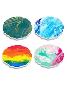 5pcs Round Resin Coaster Molds, Asymmetrical Smooth Coaster Silicone Molds, DIY Handmade Casting Tray Agate Slice Coasters, For Epoxy Resin Crafts & Home Decor - White - View 2