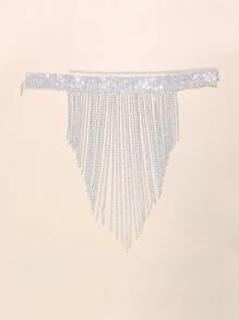 1pc Fashionable European & American Style Rhinestone Exaggerated Luxury Necklace, Tassel Choker Necklace, Sexy Nightclub Accessory - Silver - View 2