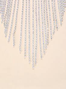 1pc Fashionable European & American Style Rhinestone Exaggerated Luxury Necklace, Tassel Choker Necklace, Sexy Nightclub Accessory - Silver - View 3