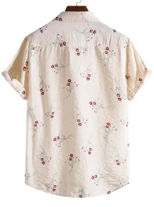 Manfinity RSRT Hombres Camisa floral al azar con estampado - Albaricoque - Ver 2