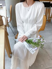 DAZY Đầm Viên lá sen màu trơn Giải trí - trắng - Xem 1