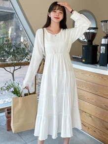 DAZY Đầm Viên lá sen màu trơn Giải trí - trắng - Xem 8