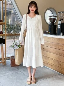 DAZY Đầm Viên lá sen màu trơn Giải trí - trắng - Xem 4