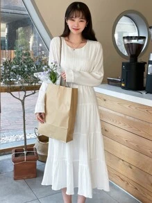 DAZY Đầm Viên lá sen màu trơn Giải trí - trắng - Xem 5