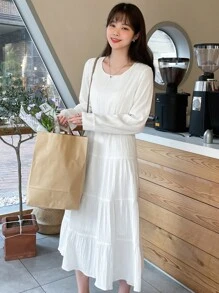 DAZY Đầm Viên lá sen màu trơn Giải trí - trắng - Xem 6