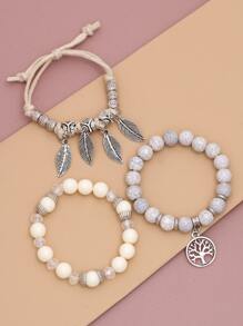 3pcs Round Charm Beaded Bracelet - Multicolor - View 2