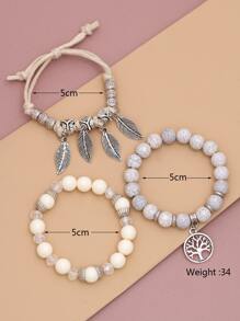 3pcs Round Charm Beaded Bracelet - Multicolor - View 4