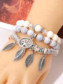 3pcs Round Charm Beaded Bracelet - Multicolor - View 5