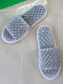 單帶蓬鬆細節臥室拖鞋 - 灰色 - 查看 5