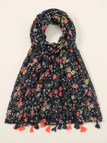 印花流蘇裝飾圍巾 - 彩色 - 查看 1