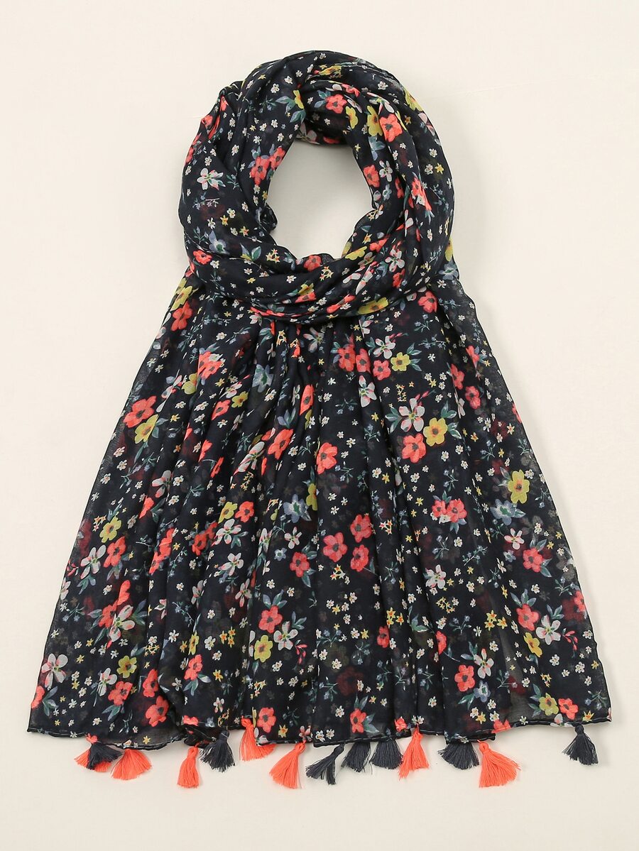 印花流蘇裝飾圍巾 - 彩色 - 查看 1