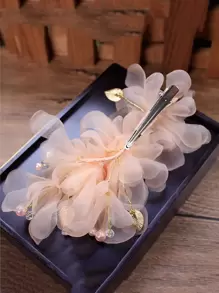 1个欧根纱新娘发夹浪漫头饰情人节爪夹发卡，学校用品，发饰，女士发饰，发夹 - 橘色 - 查看 4